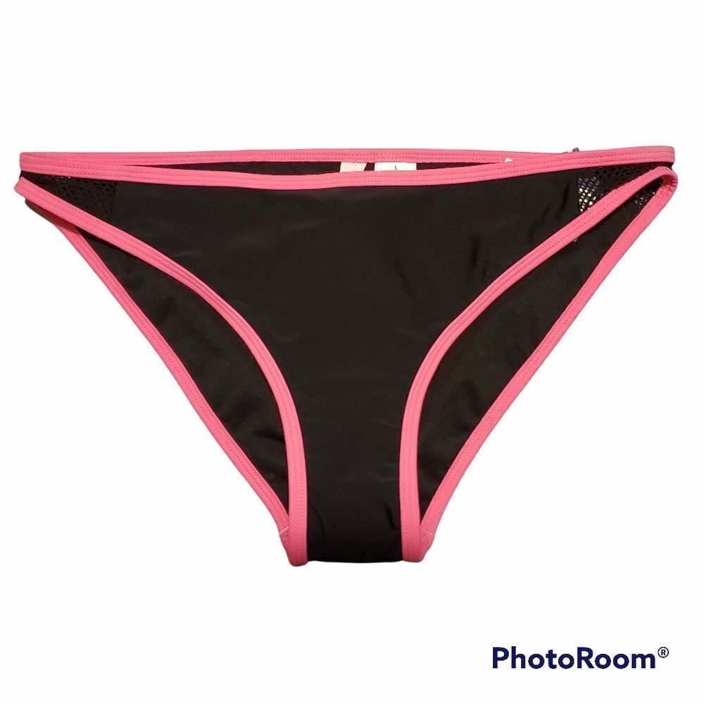 In Mocean Ladies Size Large Black Hot Pink Bikini Mesh Sides Swim Bottoms